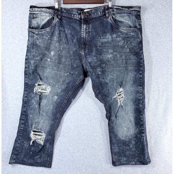 Y2K Baggy Wide Leg Jean Men 50x27 Evolution in Design Ripped Blue Hip Hop Skater - Picture 1 of 14